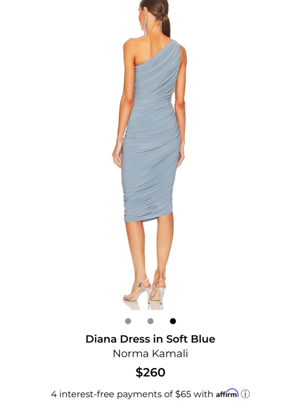 Norma Kamali One-Shoulder Ruched Midi Dress in Soft Blue NWT